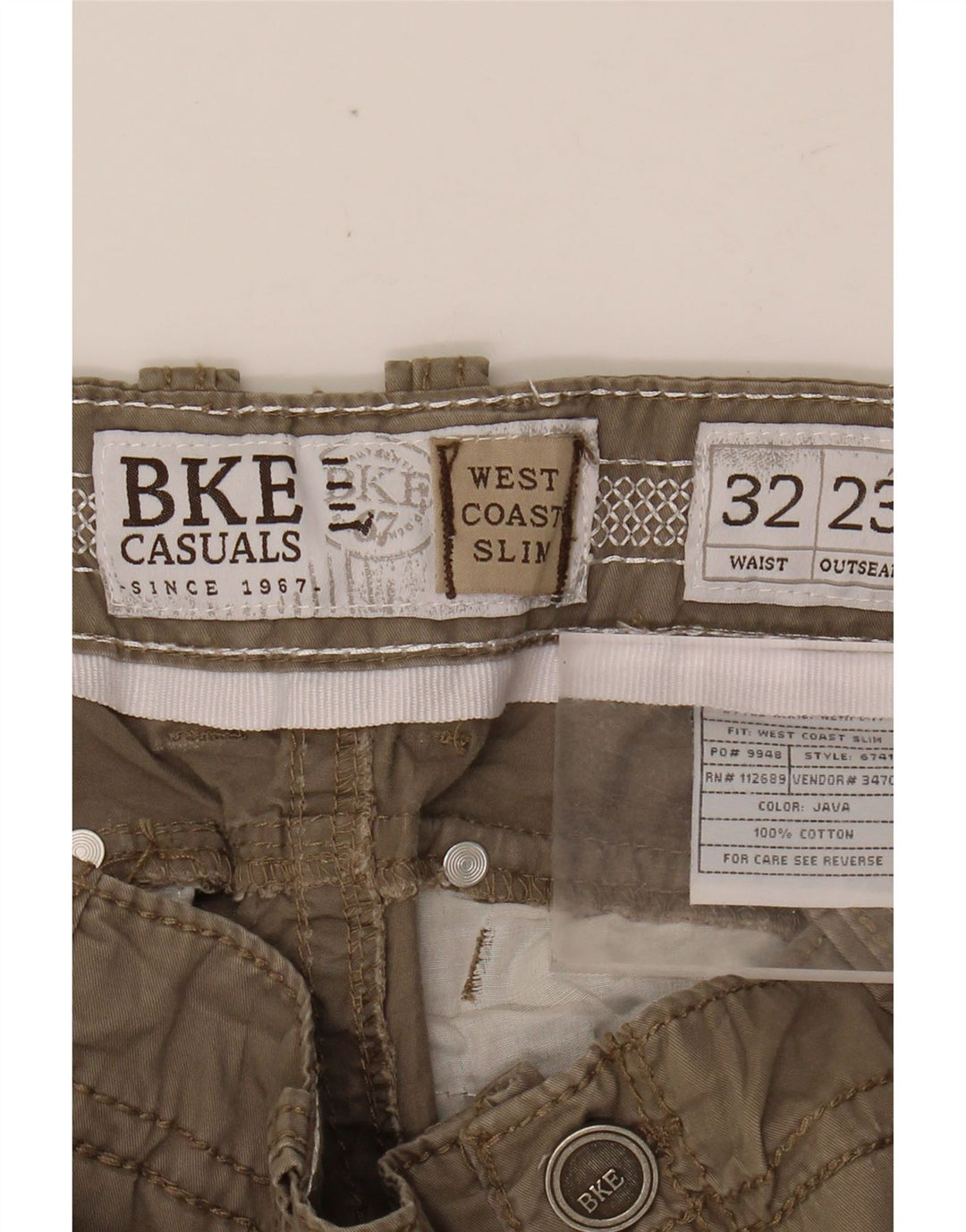 BKE Mens Chino Shorts W32 Algodão Bege Médio