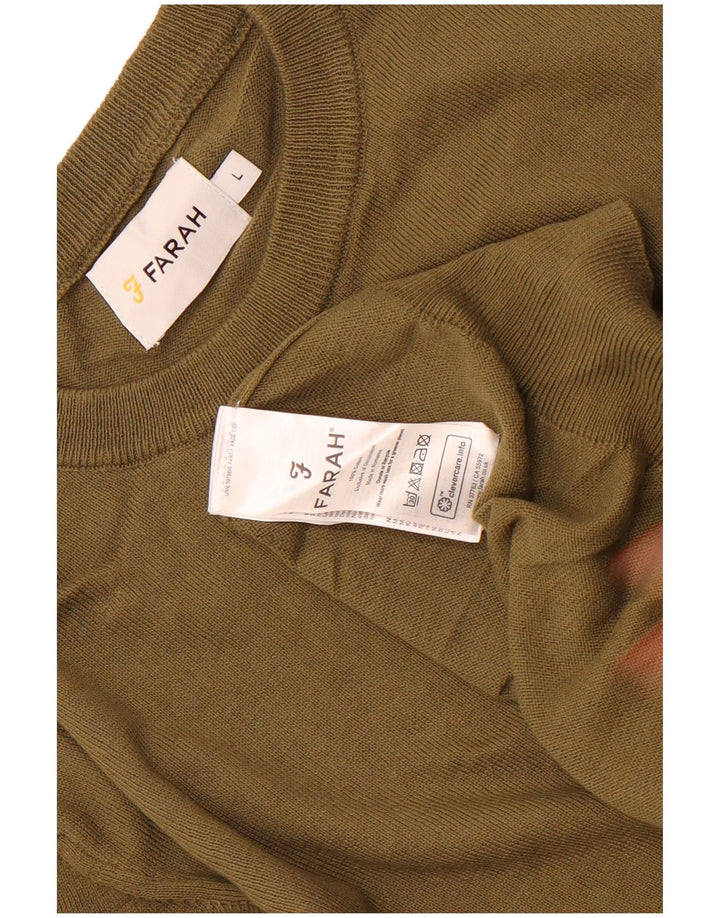 Suéter masculino Farah com gola redonda, grande algodão cáqui