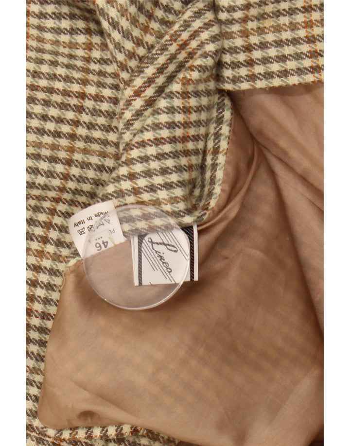 Jaqueta blazer feminina vintage com 2 botões IT 46 grande lã cáqui gingham