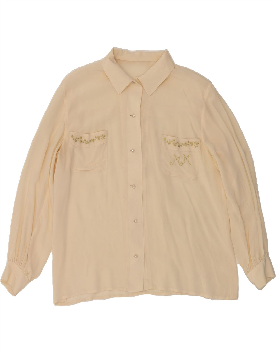 VINTAGE Womens Shirt Blouse UK 14 Large Beige Vintage Vintage and Second-Hand Vintage from Messina Hembry 