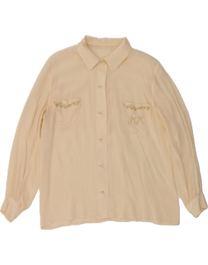 VINTAGE Womens Shirt Blouse UK 14 Large Beige Vintage Vintage and Second-Hand Vintage from Messina Hembry 