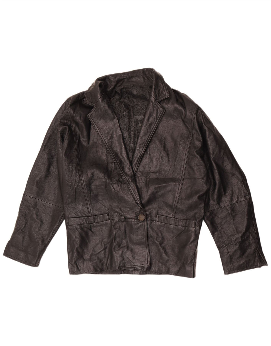 Jaqueta blazer feminina vintage de couro com peito duplo Reino Unido 16 grande preta