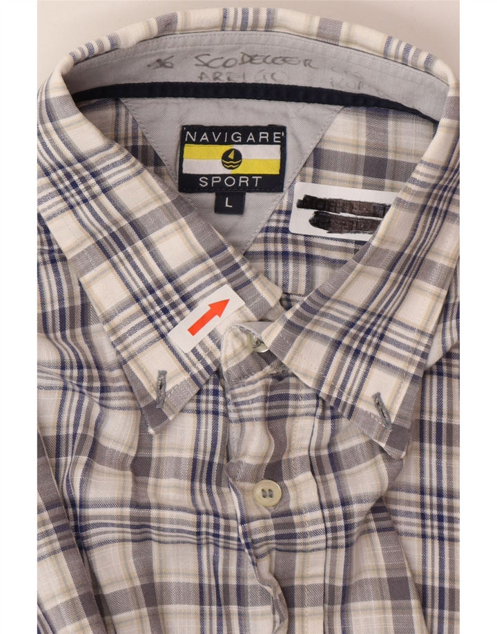 Camisa masculina Navigare de manga curta grande xadrez azul