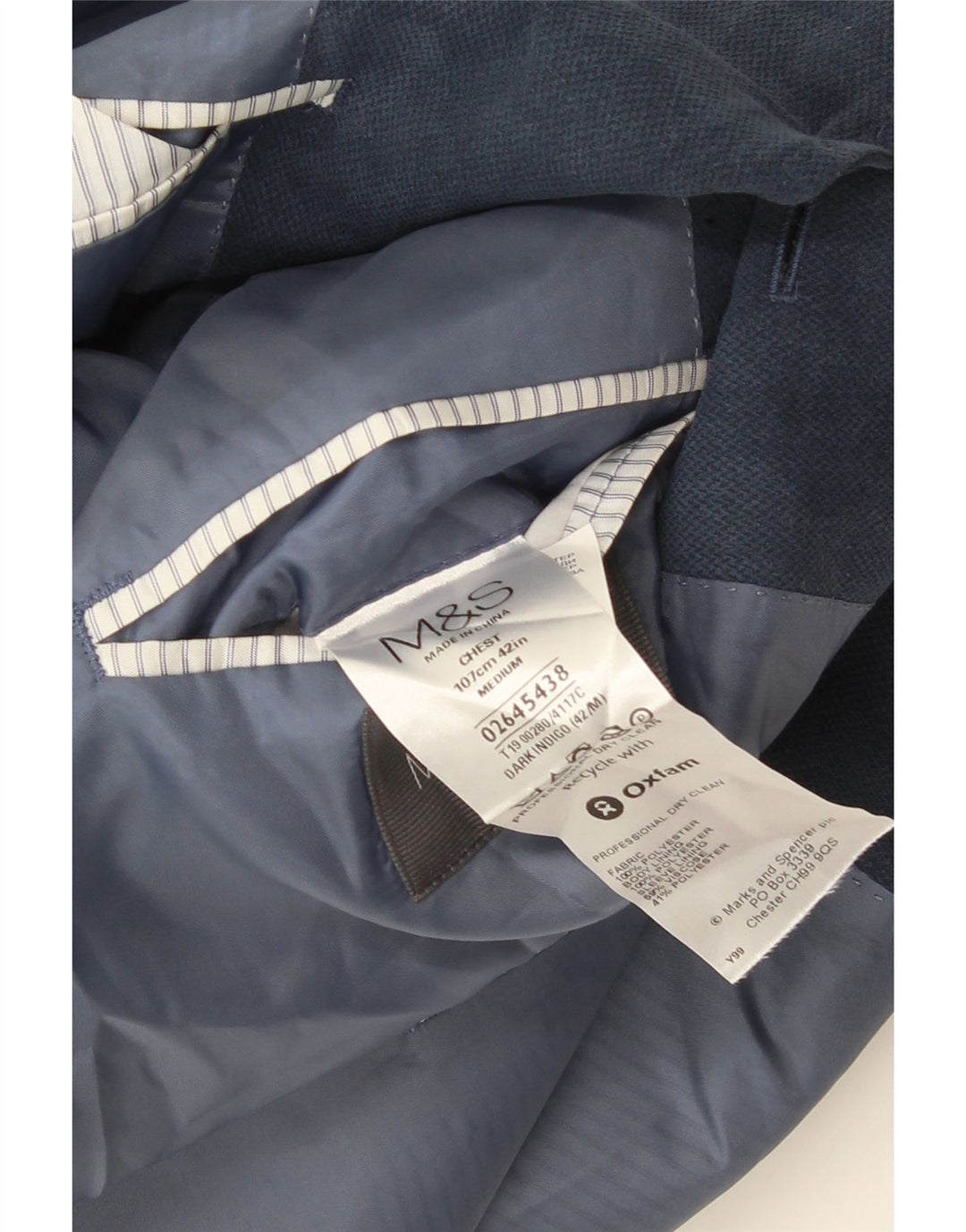 Jaqueta blazer masculina de 2 botões Marks & Spencer Reino Unido 38 poliéster azul médio