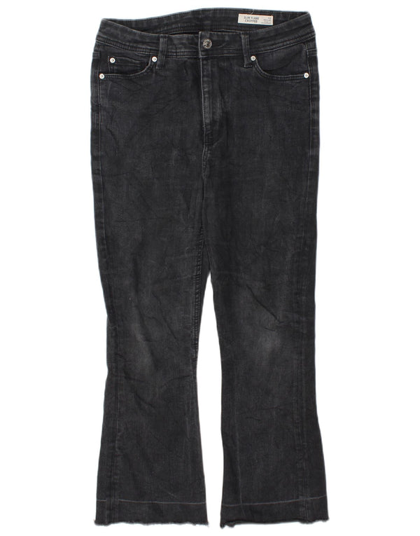 Calça jeans feminina Marks & Spencer Slim Flare UK 10 pequena W27 L23 preta