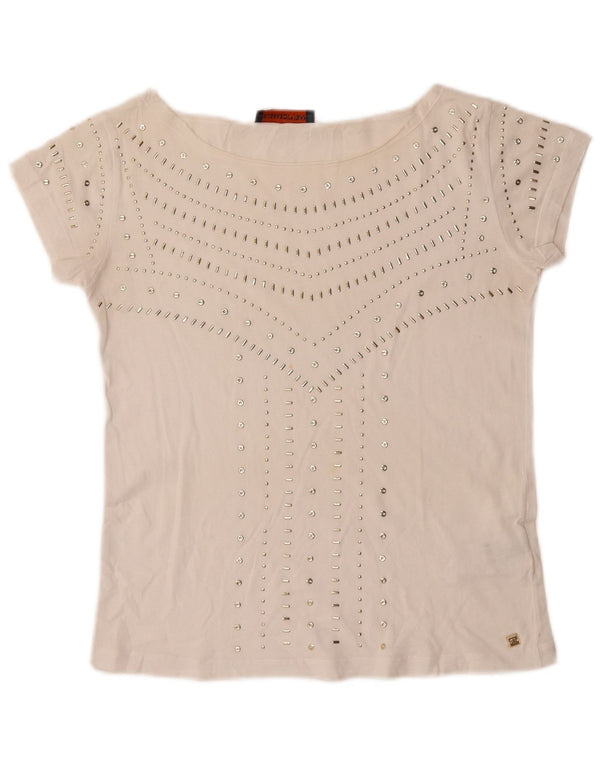 Camiseta feminina TRUSSARDI JEANS UK 6 XS algodão branco
