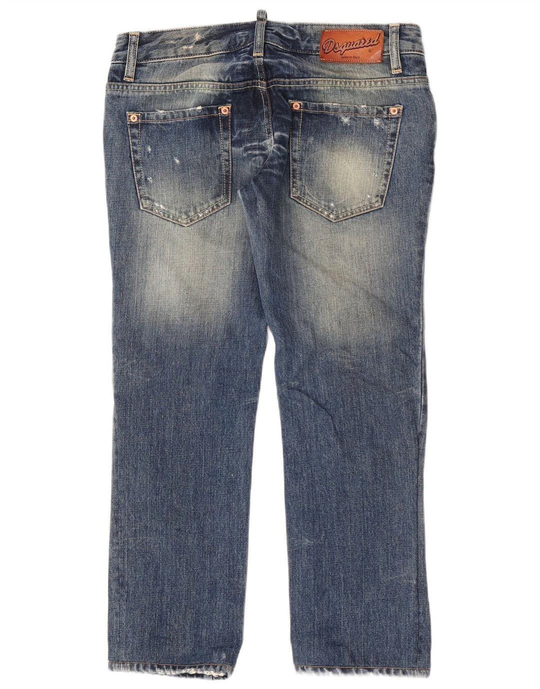 Dsquared feminino jeans reto desgastado IT 44 médio W30 L27 algodão azul