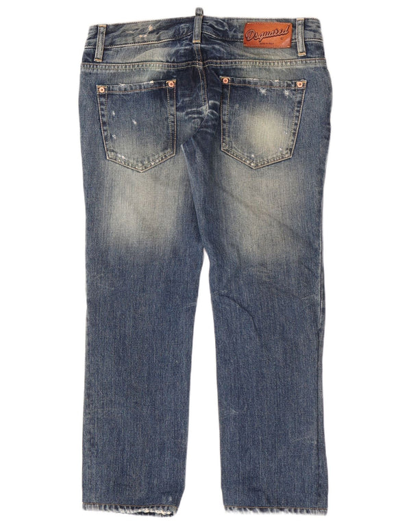 Dsquared feminino jeans reto desgastado IT 44 médio W30 L27 algodão azul