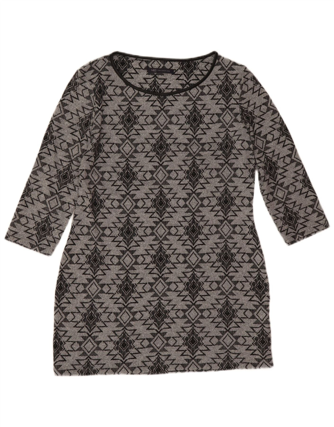 Vestido túnica feminino Marks & Spencer manga 3/4 Reino Unido 12 cinza médio geométrico