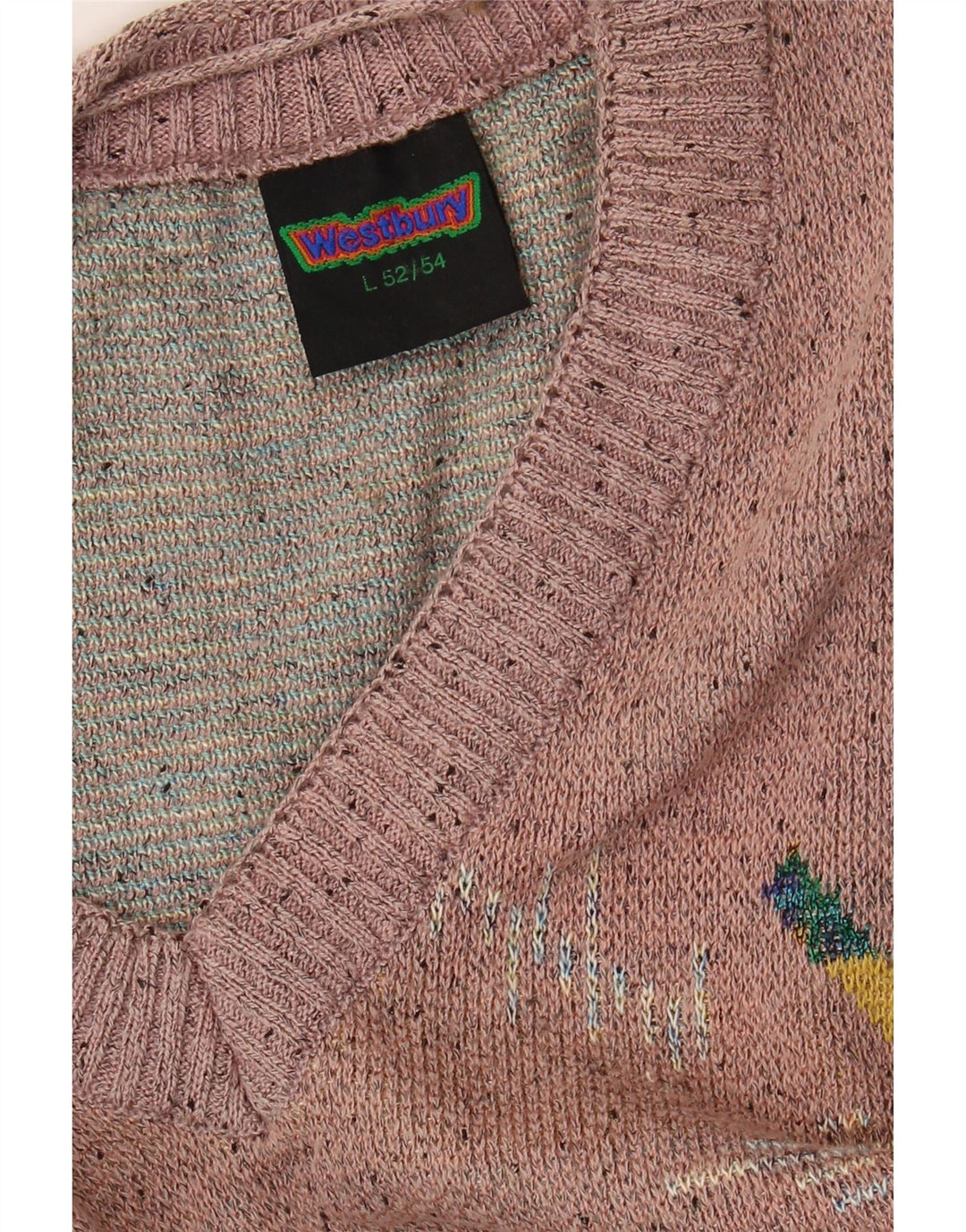 WESTBURY Mens V-Neck Jumper Sweater IT 52/54 Large Pink Flecked Cotton Vintage WESTBURY and Second-Hand WESTBURY from Messina Hembry 