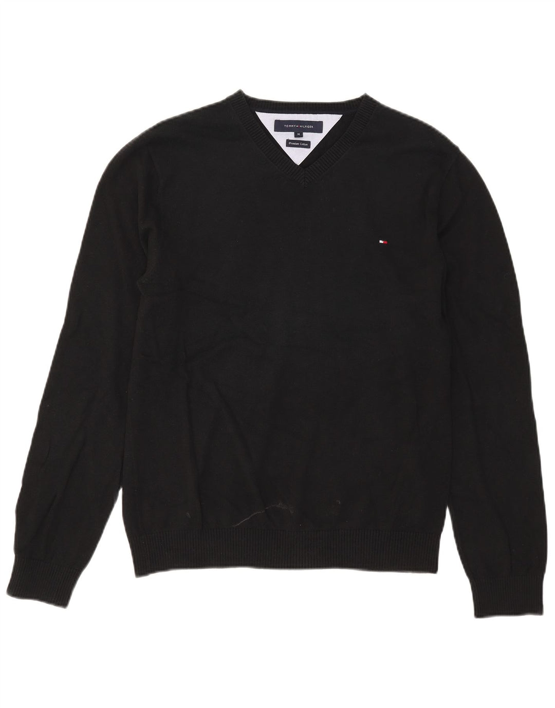 Suéter masculino Tommy Hilfiger com decote em V médio algodão preto