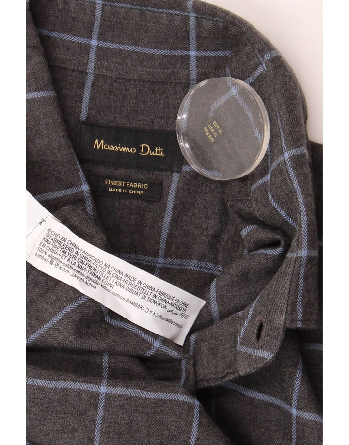 Camisa masculina de flanela MASSIMO DUTTI XL algodão xadrez cinza