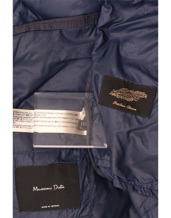 Casaco acolchoado com capuz feminino MASSIMO DUTTI UK 16 grande azul marinho poliamida