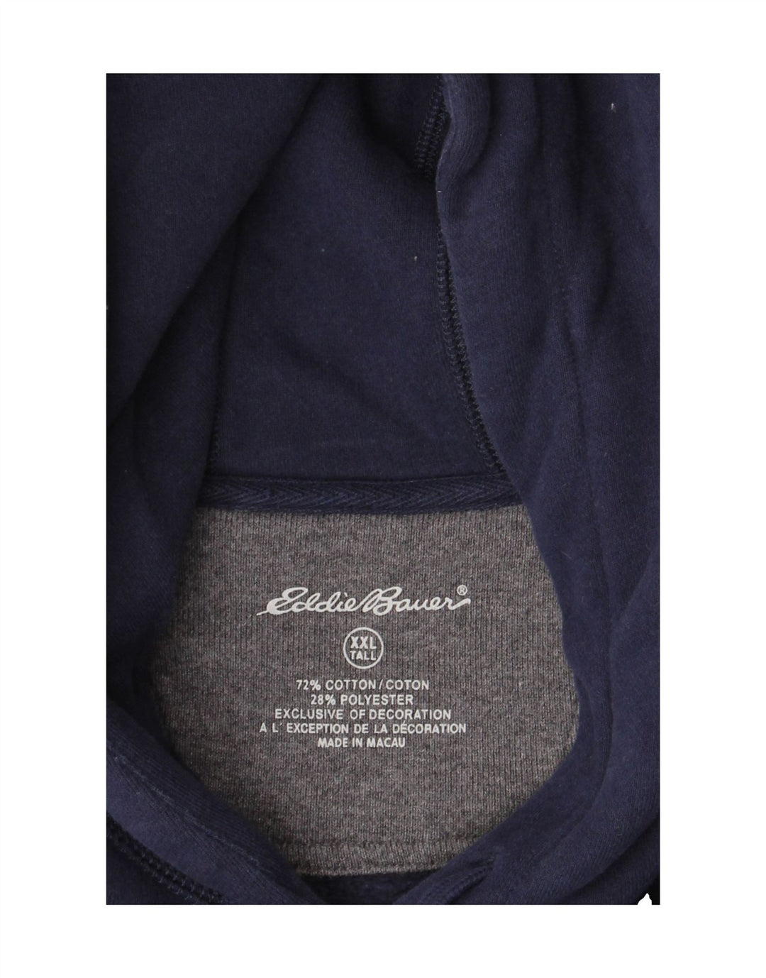 EDDIE BAUER Mens Tall Hoodie Jumper 2XL Navy Blue Cotton Vintage Eddie Bauer and Second-Hand Eddie Bauer from Messina Hembry 