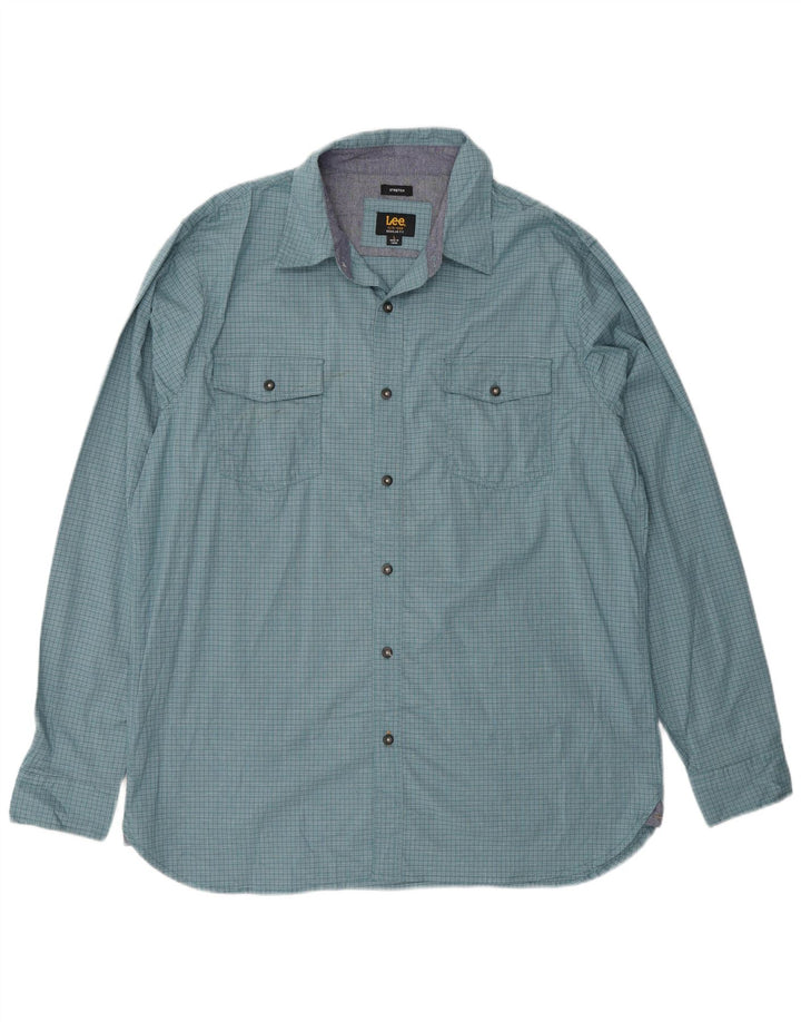 Camisa masculina Lee Regular Fit grande algodão xadrez azul