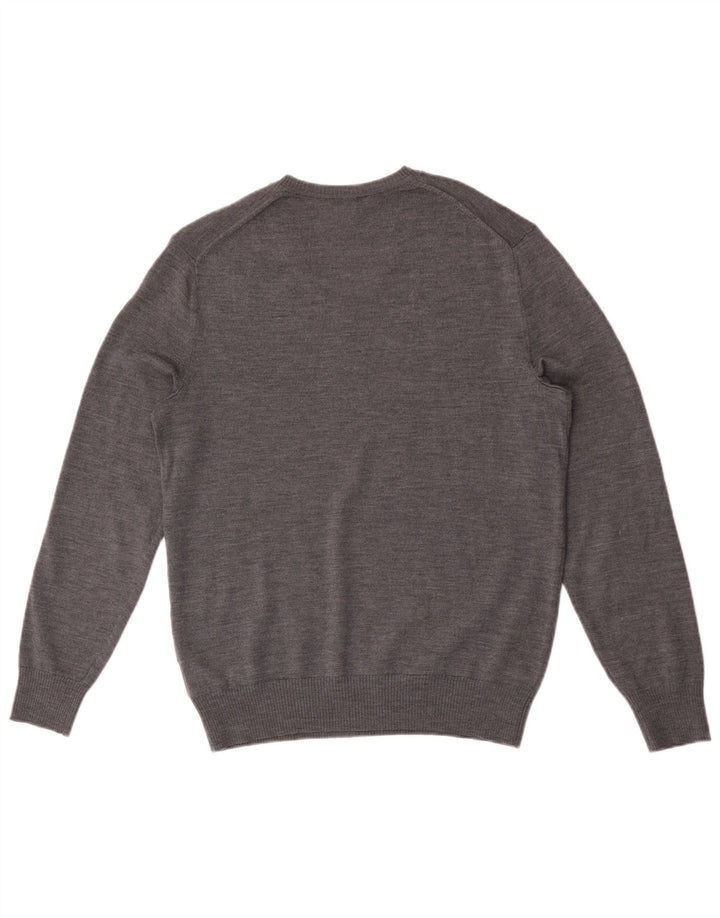 Suéter masculino Gap com decote em V, lã merino manchada cinza médio