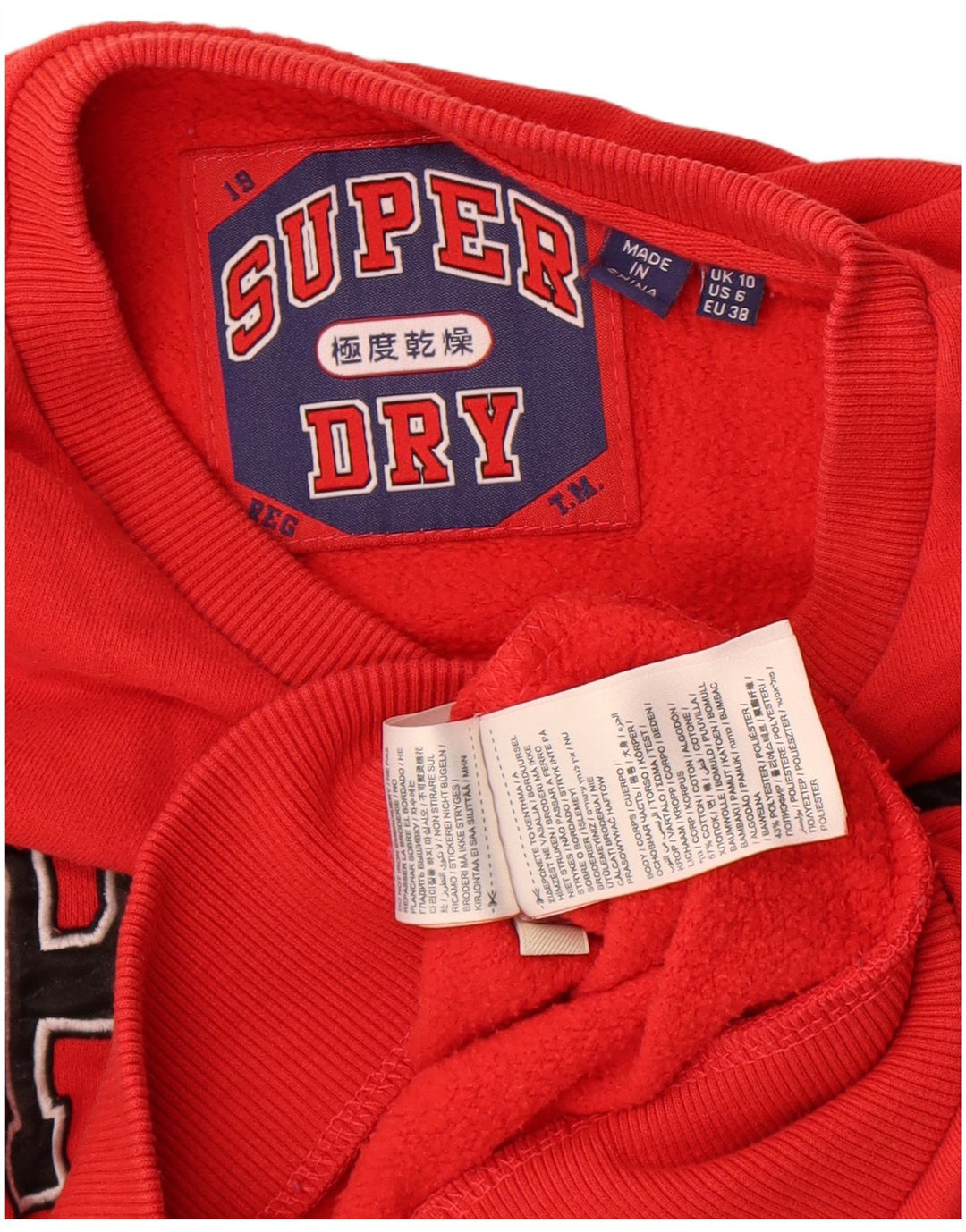Superdry feminino gráfico oversized moletom jumper UK 10 pequeno algodão vermelho