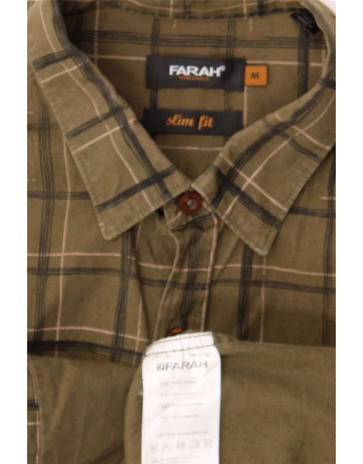 Farah Camisa masculina de flanela slim fit verde médio algodão xadrez