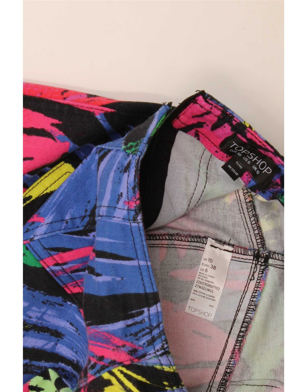 Minissaia feminina Topshop com padrão abstrato Reino Unido 10 pequena W27 multicolorida
