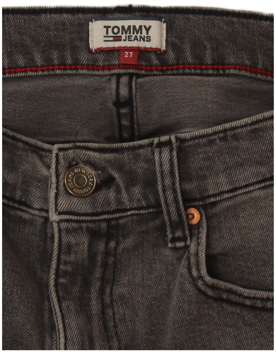 Shorts jeans feminino Tommy Hilfiger W27 pequeno algodão cinza