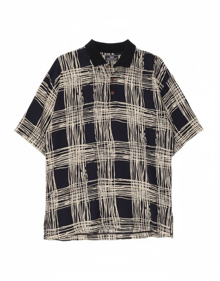 Pulôver masculino de manga curta Suspense grande viscose xadrez azul marinho