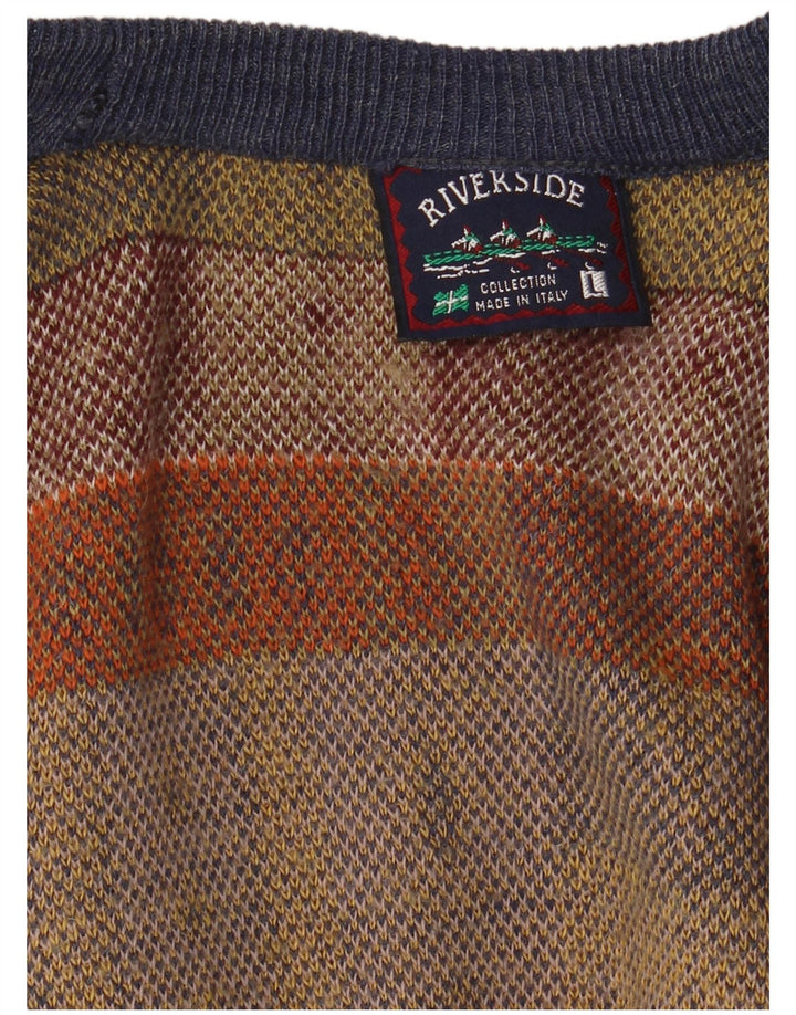 Suéter masculino vintage com decote em V grande patchwork multicolorido