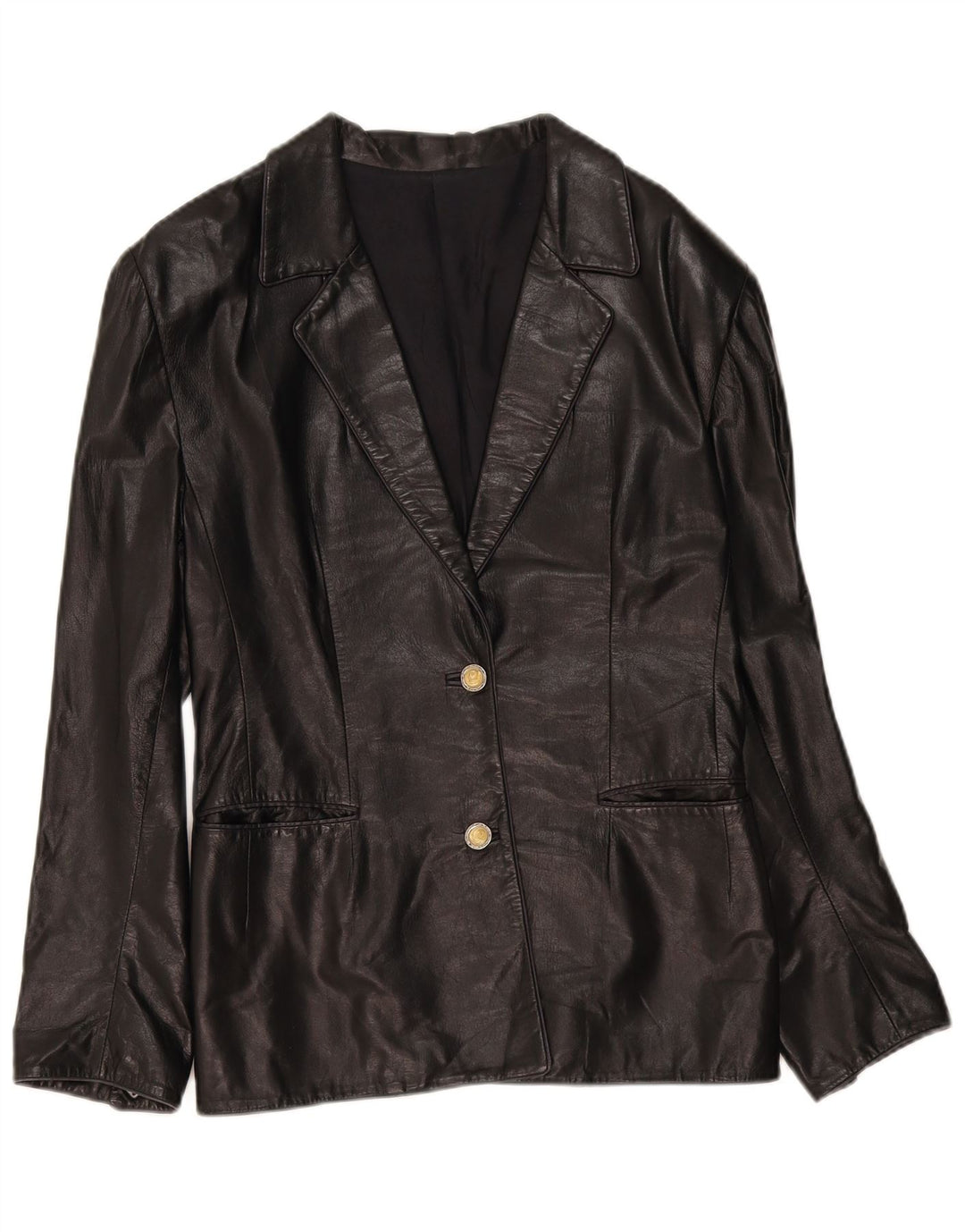 Jaqueta blazer feminina vintage de couro com 2 botões IT 44 couro preto médio