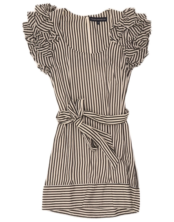 Vestido túnica feminino French Connection UK 8 pequeno algodão listrado preto