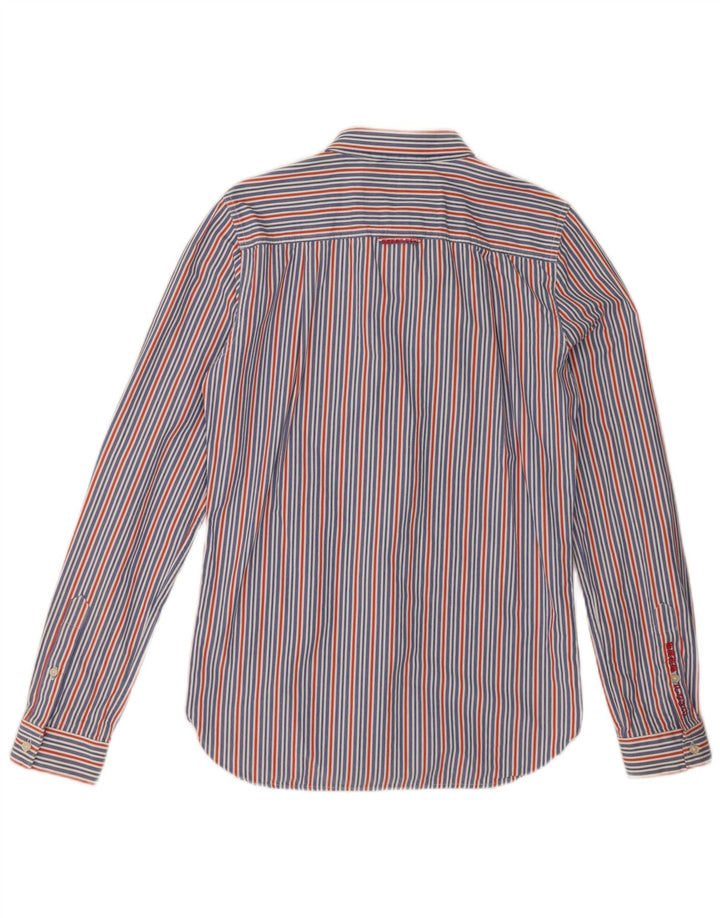 Camisa masculina SUPERDRY pequena listrada azul de algodão