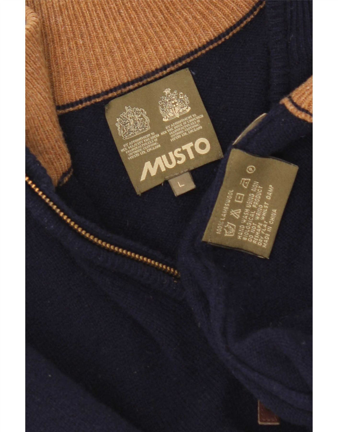 Suéter masculino Musto com zíper e gola em lã de cordeiro grande azul marinho