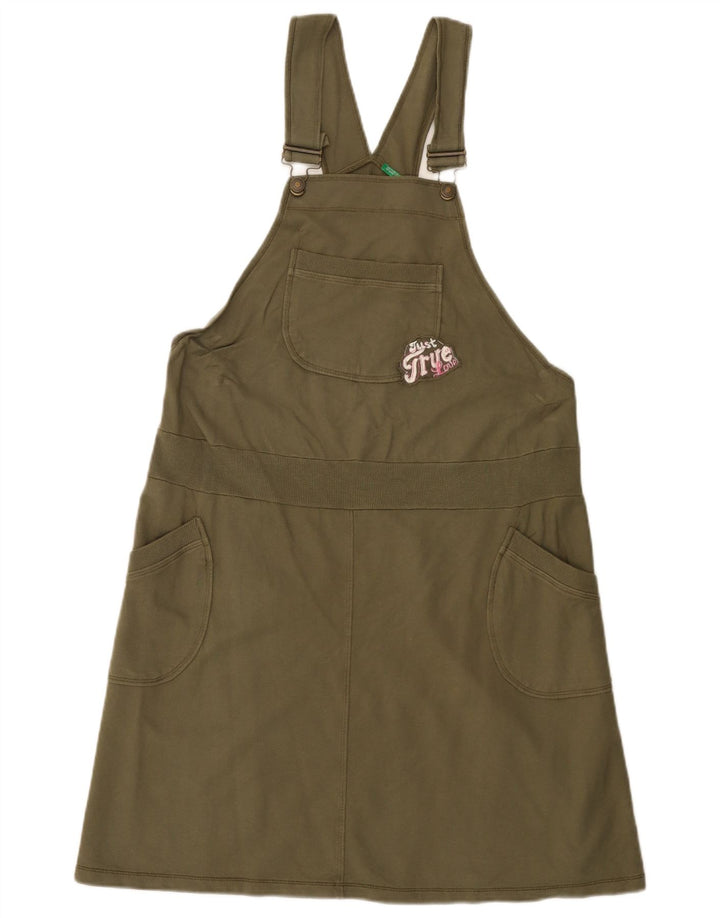 Vestido Dungaree feminino BENETTON Reino Unido 14 médio cáqui