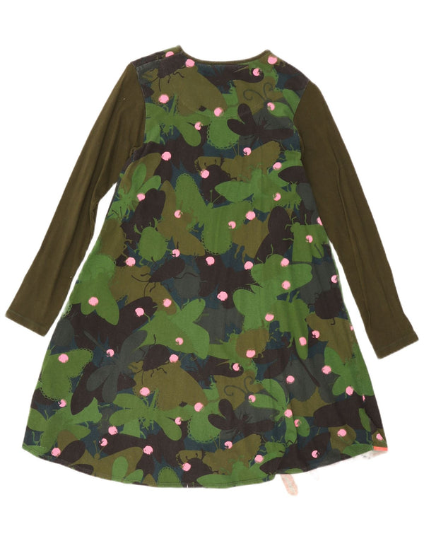 Desigual Vestido Básico Manga Comprida Menina 13-14 Anos Verde Floral Algodão