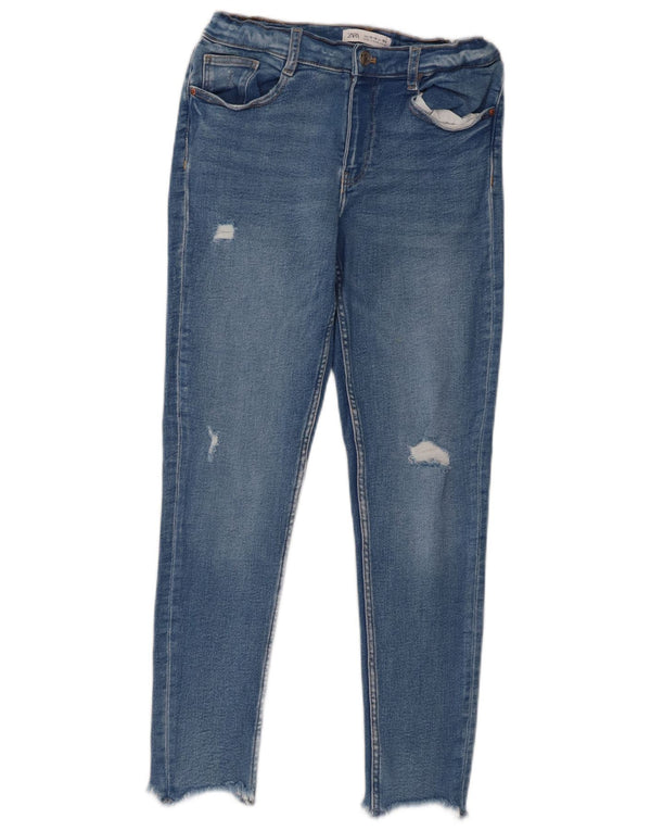 Zara Girls Jeans skinny desgastados 13-14 anos W28 L26 algodão azul