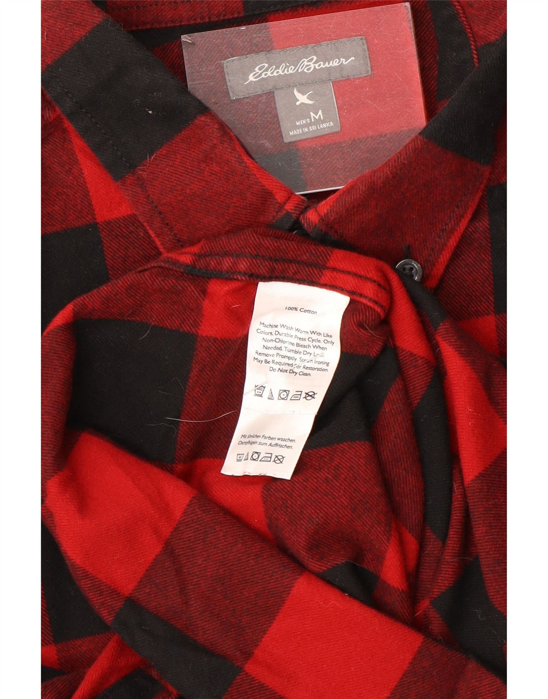 Camisa masculina de flanela de ajuste clássico Eddie Bauer, algodão xadrez vermelho médio