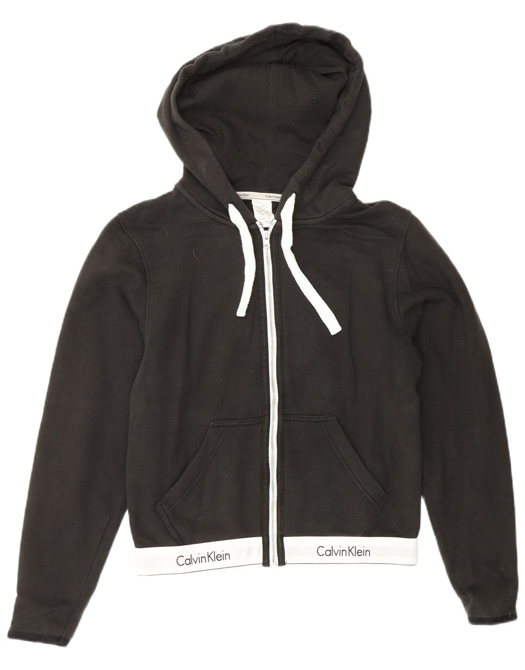Suéter feminino CALVIN KLEIN com capuz e zíper UK 6 XS preto colorblock