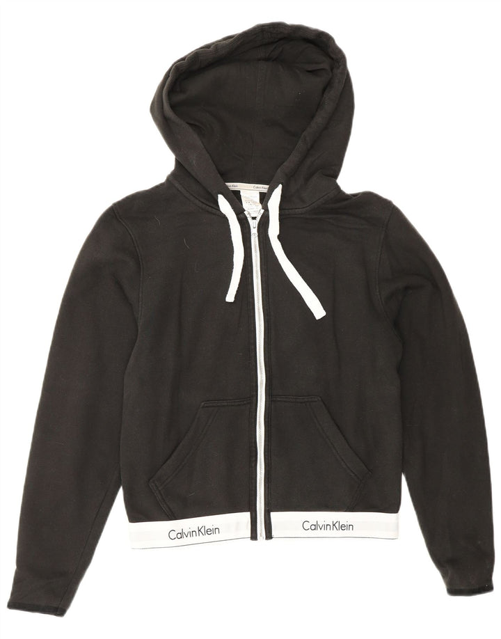 Suéter feminino CALVIN KLEIN com capuz e zíper UK 6 XS preto colorblock