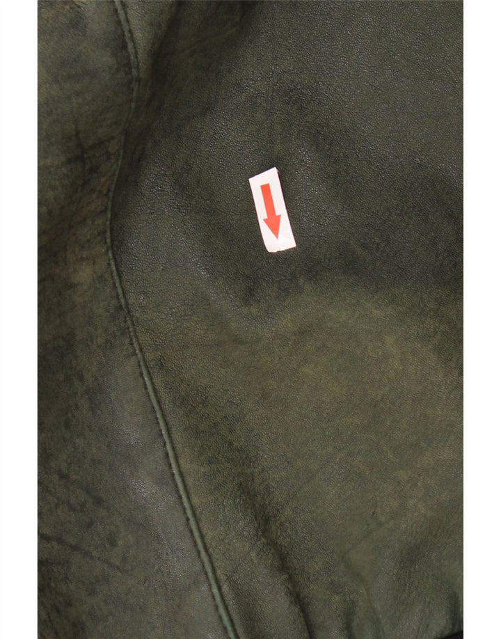 Jaqueta de couro masculina vintage Reino Unido 46 3XL couro xadrez verde