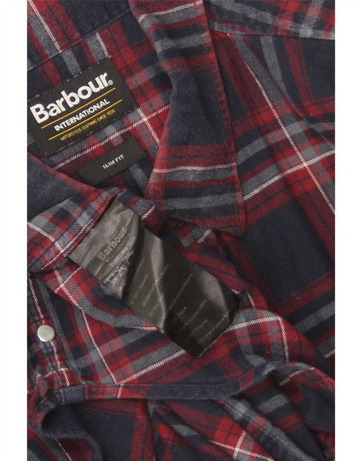 Camisa masculina de flanela Slim Fit Barbour grande algodão xadrez azul marinho