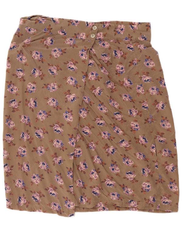Saia feminina vintage W34 grande bege floral