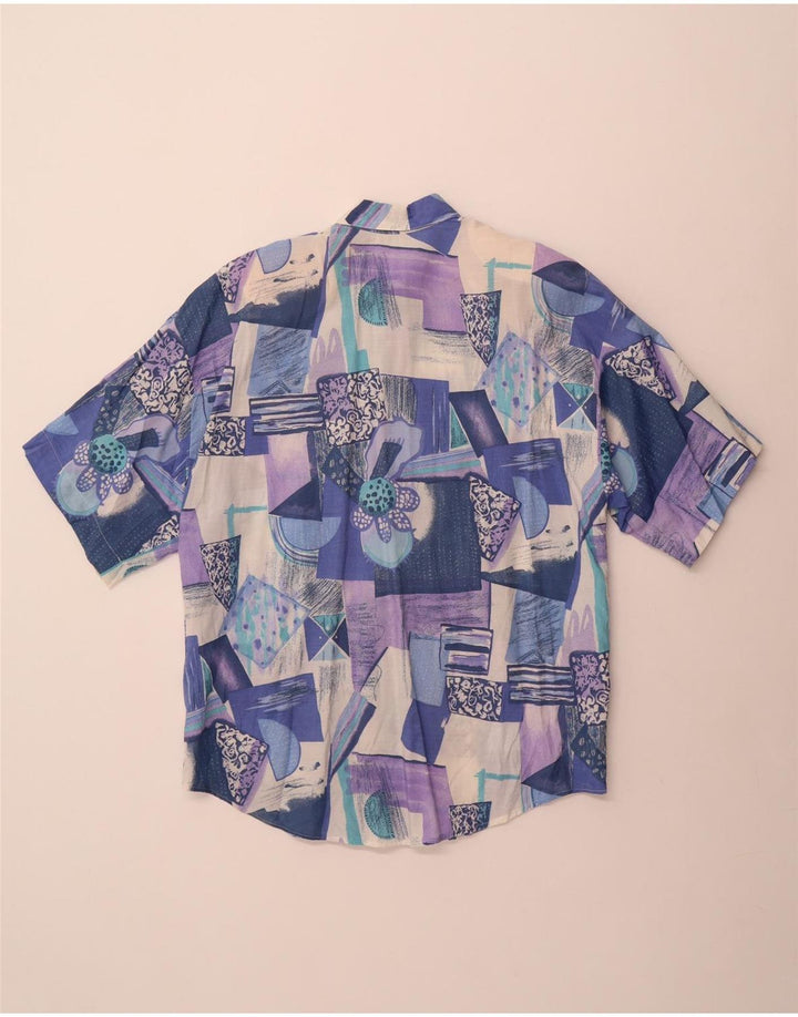 Camisa feminina vintage de manga curta UK 18 XL patchwork multicolorido