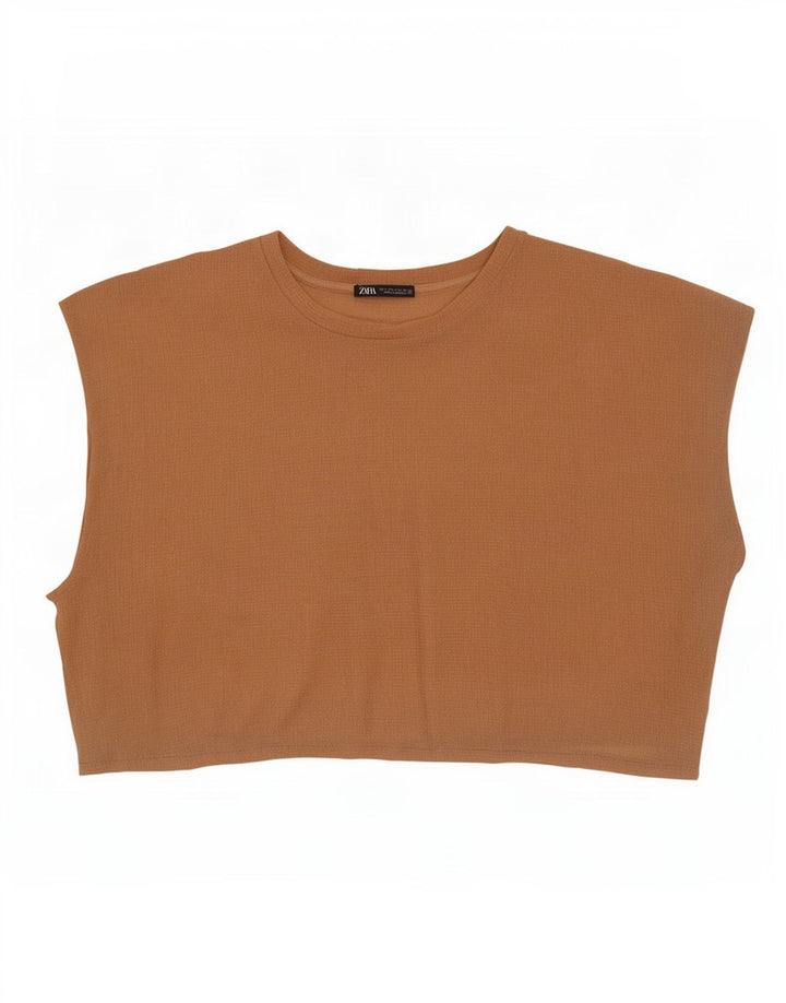 Blusa feminina Zara cropped sem mangas oversized Reino Unido 10 pequena bege