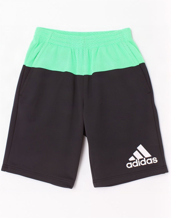 Shorts esportivos gráficos Adidas para meninos 11-12 anos preto colorblock poliéster