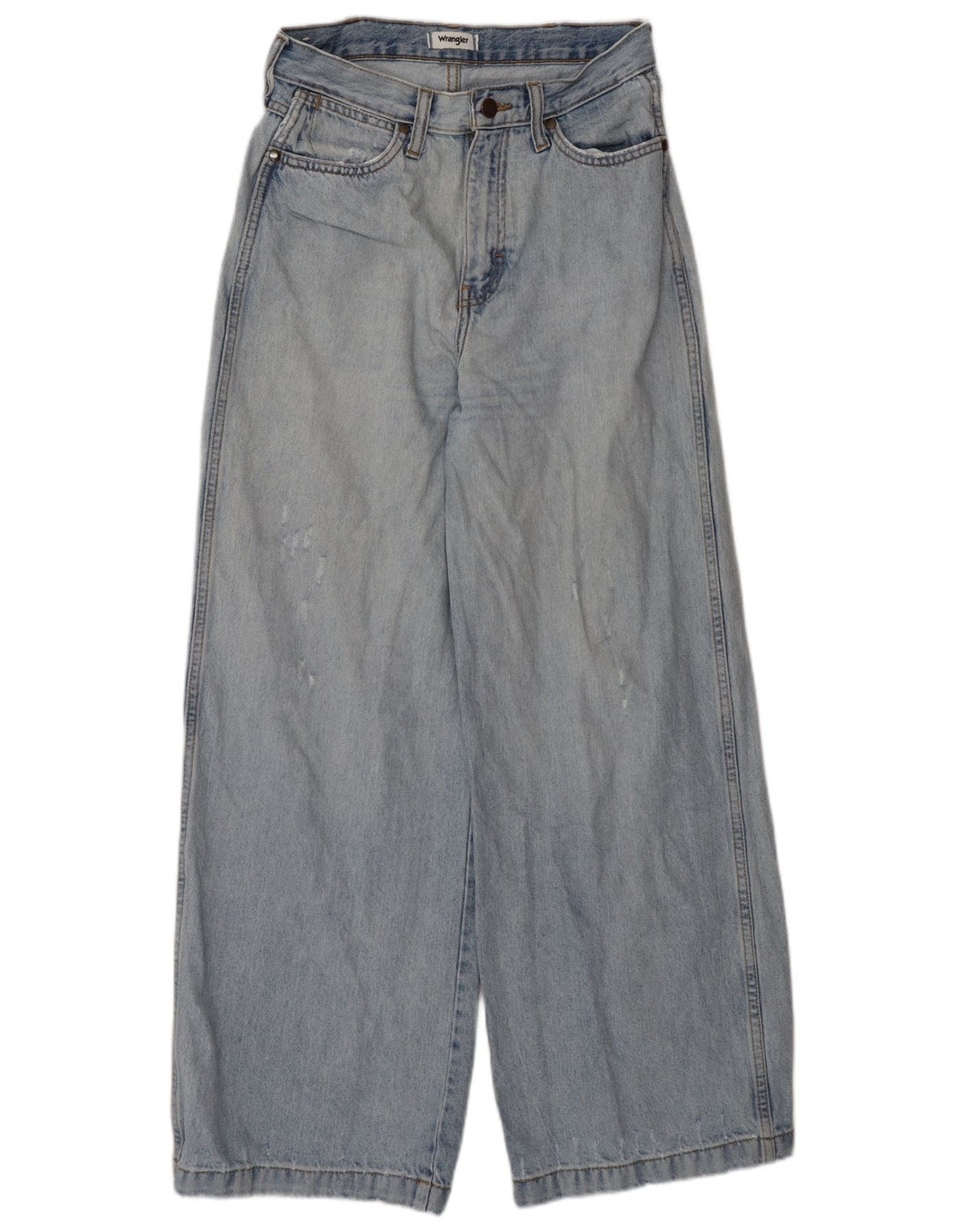 Calça jeans masculina WRANGLER desgastada com perna larga W27 L29 algodão azul