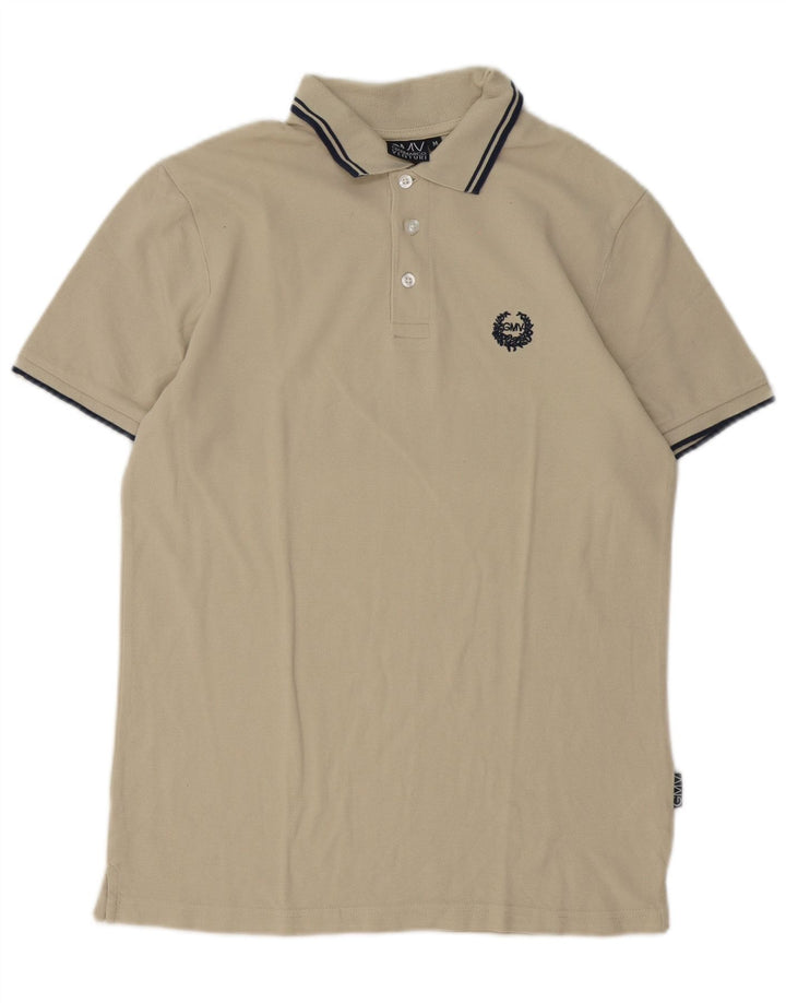 Camisa polo masculina Gian Marco Venturi de ajuste regular de algodão bege médio