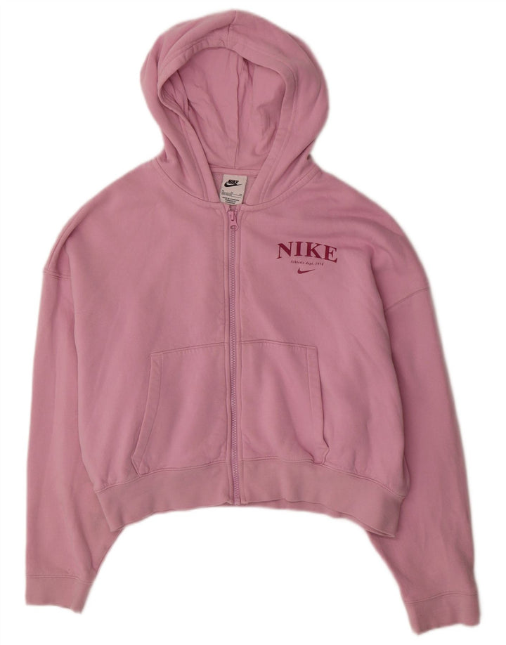 NIKE Suéter feminino com capuz e zíper gráfico oversized crop 13-14 anos XL rosa