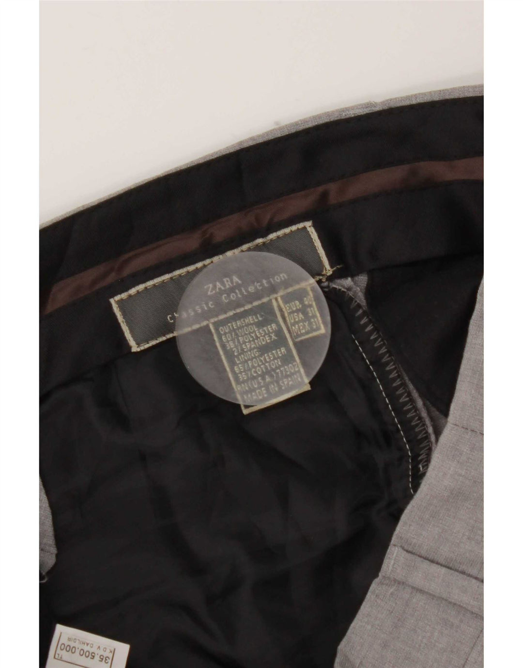Calça masculina Zara Straight Suit EU 40 Médio W31 L31 Lã Cinza