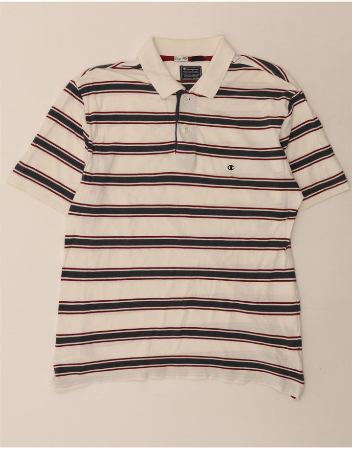 Camisa polo masculina Champion Easy Fit grande listrada branca