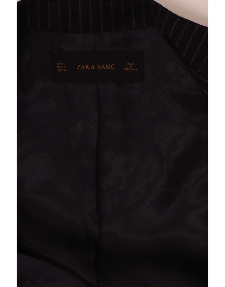 Zara Womens Open Blazer Jacket Reino Unido 8 Pequenas Riscas Azul Marinho