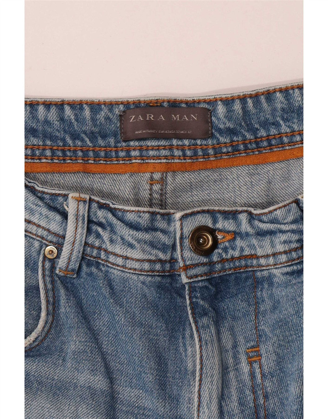 Zara Shorts jeans masculino desgastado UE 42 grande W32 azul