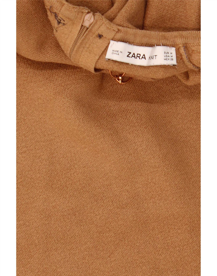 Zara Womens Short Sleeve Crop Top Reino Unido 12 Médio Marrom